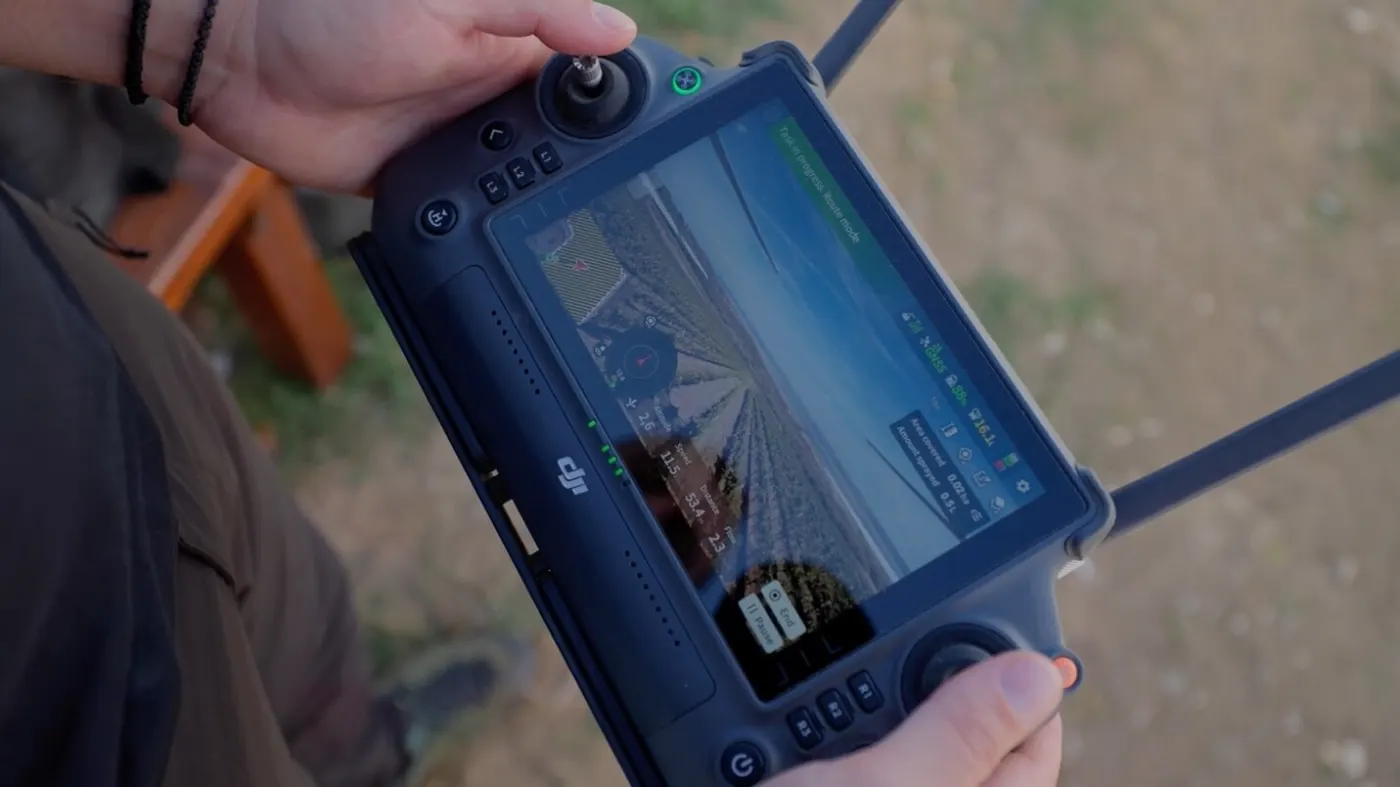 Drone controller showing the spray route on screen